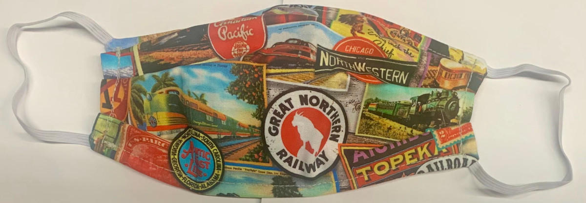 Train themed face mask  Made in USA of 100% Cotton